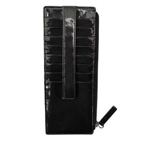 Lodis Stacker Credit Card Holder Slim Long Wallet Black Patent Leather Zip Coin